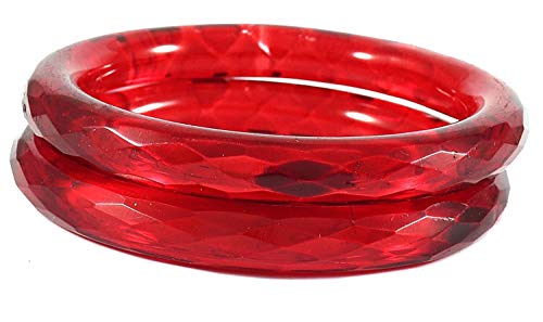 Image of ZULKA Get your traditions Glass With Diamond Pattern Glossy Finished Kada Set For Women and Girls,(Red 2.6 Inches), Pack Of 2 Kada Set