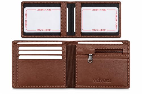 Image of Men's Bifold Wallet, Premium Leather Look Wallet for Men with Multiple Card Slots, Cash Compartment & Compact Slim Design, Stylish Everyday Pocket Wallet - Light Brown