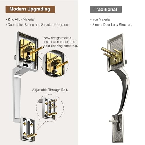 Image of Brightify Front Door Handle, Modern Exterior Door Handle with Passage Door Lever, Front Entry Door Handle No Lock, Reversible for Left & Right Handed Door, Lower Half Grip - Satin Nickel Finish