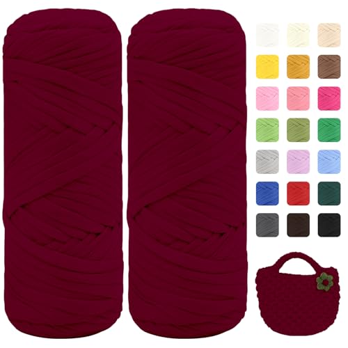 Maxee 400g T-Shirt Garn – 2 er Pack (je 200g/75m), Weiches Beilaufgarn zum Häkeln & Stricken – Farbintensiv & pflegeleicht, Ideal für Häkeltaschen/Körbe/Teppiche DIY Projekte, Handarbeiten und Deko