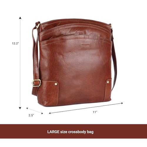 Image of LEDERBUCK Terry Large Soft Real Leather Womens Crossbody Handbags and Purses-Triple Zip Premium Sling Crossover Shoulder Bag