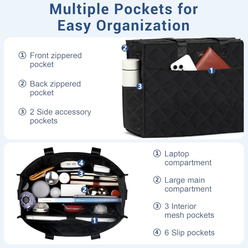 Image of IBFUN Utility Tote Bag with 24 Pockets, Large Teacher Tote for Women with Laptop Compartment, Travel Tote Bag with Zip Top