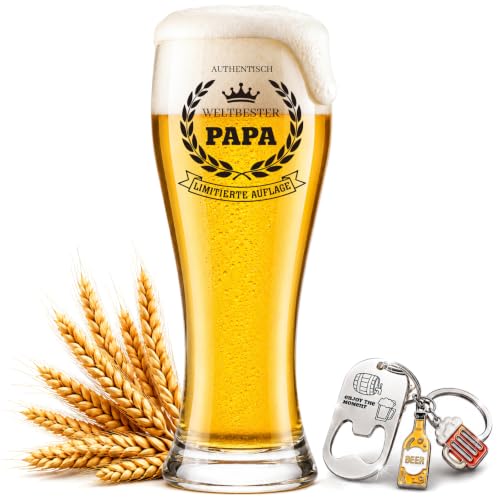 BeBeiZi Bierglas für Papa mit Flaschenöffner Weltbester Papa Geschenk zum Geburtstag Vatertag & Weihnachten Weizenglas 460ml Limitierte Auflage & Authentisches Design