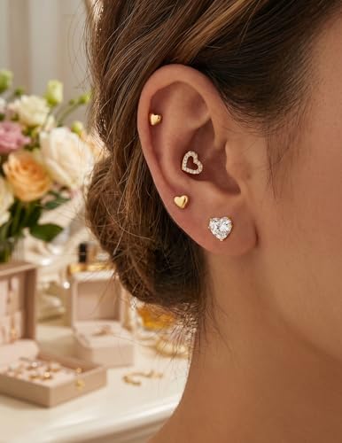 Image of 5 Pairs 14K Gold Plated Stud Earrings for Women, Hypoallergenic Earring Sets for Multiple Piercing, Premium Cubic Zirconia Studs Earrings for Women