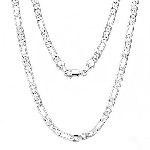 Porment 925 Sterling Silver Figaro Necklace for Men & Women 4.2mm Dainty Hypoallergenic Silver Chain Fashion Mens Necklace Waterproof Non-tarnish Jewelry Unisex Gift Lifetime Quality