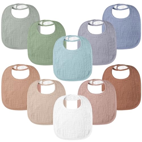 Image of 100% Cotton Muslin Baby Bibs 10-Pack Baby Drool Bibs for Unisex Baby Toddlers Infant Newborns Drooling and Teething