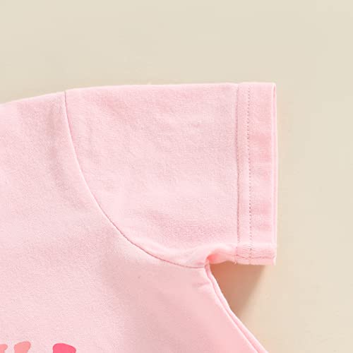 Toddler Summer Clothes Baby Girl Bell Bottom Outfit Short Sleeve Rainbow Print T-shirt Tops+Floral Flare Pant Set4