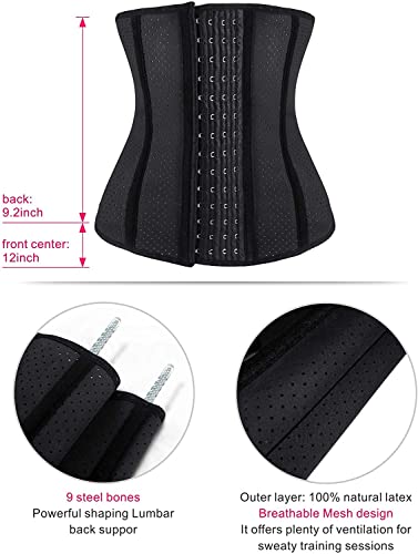 Yianna Waist Trainer For Women Latex Underbust Waist Corsets Cincher Hourglass Body Shaper 4 Hooks, (Size M, Black) #TOP3