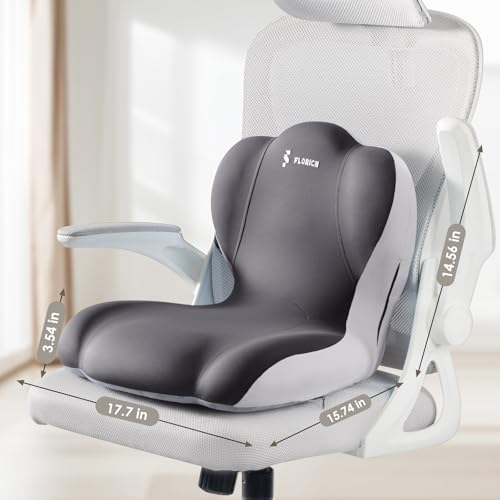 Image of FLORICH Memory Foam Truck Seat Cushion,Car Seat Cushion and Lumbar Support Pillow for Office Chair, Ergonomic Back Support & Sciatica Relief for Long Drives(Beige Grey)