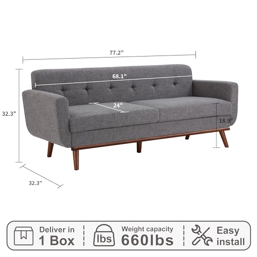 Image of Kingfun 77.2 inch W Loveseat Sofa, Mid Century Modern Decor Love Seat Couches for Living Room, Button Tufted Upholstered Furniture, Solid & Easy to Install Small Couch for Bedroom Office Apartment, Gray