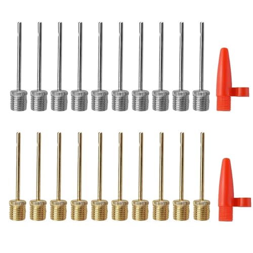 Bjotfhy 20 PCS Agujas de Bomba para Balones, Agujas de Inflado de Acero Inoxidable y Latón, con 2 Boquillas de Plástico, para Fútbol, Baloncesto, Voleibol, Rugby