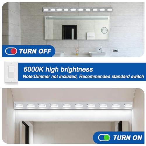 Image of IZORRO LED Modern Bathroom Lights Fixtures(10-Light,Dimmable),Chrome Acrylic Wall Lighting,Vanity Lights for Bathroom Over Mirror - 6000k 40In （No Assembly Required）