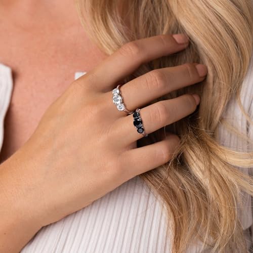 DAYBYDAY 3 Stone Engagement Rings for Women, Sterling Silver Lab Ruby/Sapphire/Emerald/Amethyst/Aquamarine Three-Stone Gemstone Wedding Promise Rings for Her, Wife Mom Anniversary Birthstone Jewelry3