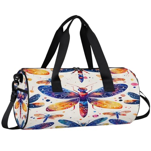 Colorful Dragonfly Travel Gym Bag Waterproof Sport Dance Bag for Women Men Portable Gymnastics Duffel Bags Canvas Tote Carry on Handbag for Workout Overnight Weekender