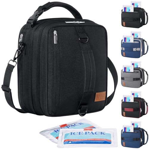 Lifewit Insulated Lunch Box for Men, Expandable Cooler Bag, Freezable Lunch Bag for Women with 2 Ice Packs and Shoulder Straps for Work Travel College, 8.2L Black