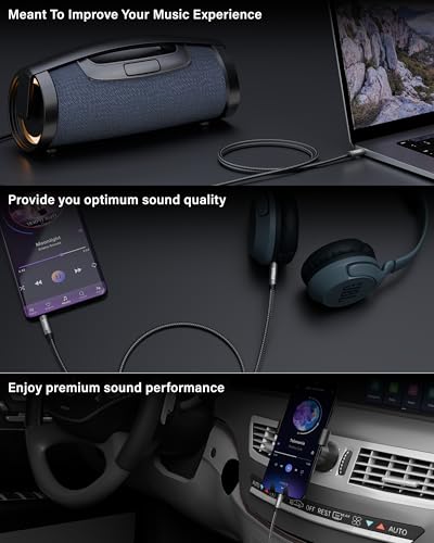 Image of FEDUS PURETONE 3.5mm Male to Male Aux Cable Cord with Mic Microphone Support (4-Pole TRRS) 10 Meter Hi-Fi Audio, Nylon Braided, 24K Gold Plated for Phone, Car, Laptop, PC, Headphones,Speaker, Earphone