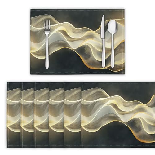 Manteles Individuales Elegantes 45 x 30 cm,2 Unidades - Ola Textura Amarilla Mantel Individual Lavable,Resistente Calor,Antimanchas para Mesa de Cocina -