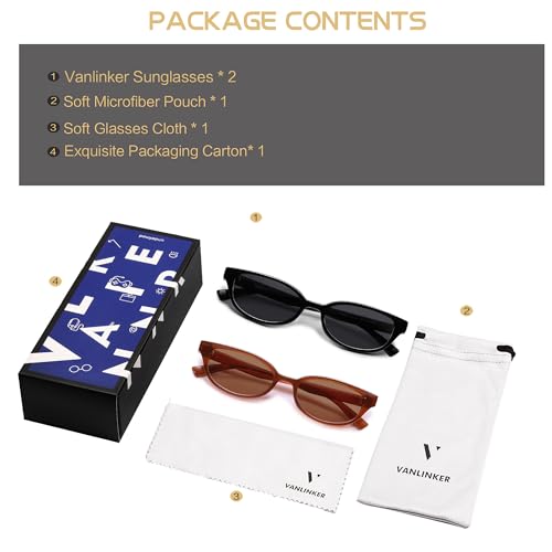 Image of VANLINKER Retro Semi Oval Polarized Sunglasses for Women Men Trendy Small 90s Style Vintage Narrow Rectangle Frame VL9833
