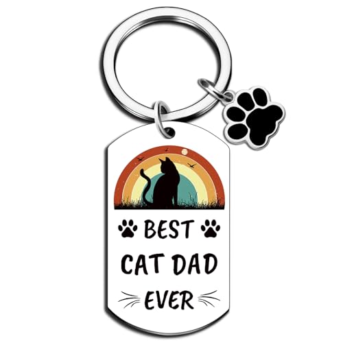 Image of Cat Dad Gifts for Men Cats Daddy Gifts for Men Catfather Keychain | Black Cats Keychain Accessories Cat Dad Fathers Day Gift Birthday Gift Christmas Stocking Stuffers Presents for Father