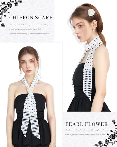 Scarf for Women, Slim Flower Chiffon Neck Scarf Removable Rose Light Soft Fashion Scarves Neckerchief Hair Band3