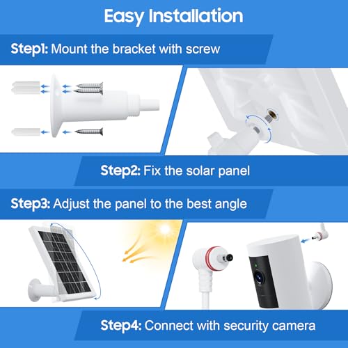 Solar Panel for Ring Camera, 2 Pack solar panels for Ring Security Camera, 5W Solar Panel with 10FT/3M Long Cable Dustproof Waterproof, Solar Charger Compatible with Spotlight & Stick Up Outdoor Cam