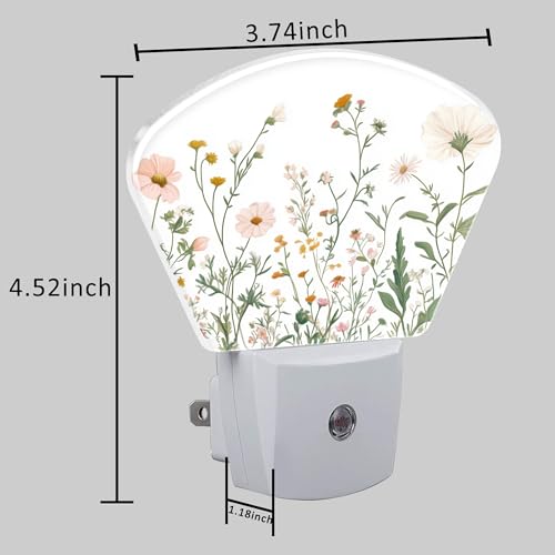 Image of Wildflowers Plug in Night Lights, Watercolor Colorful Wildflowers Nightlight Plug Into Wall Dusk to Dawn Sensor for Kid Girls Boys Women Men Room, Hallway, Kitchen, Bathroom, Stairs Decor