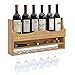 HOCSOK Portabottiglie Vino da Parete, Mensola Portabottiglie in Legno, adatto per 7 Bottiglie e 6 Bicchieri, Bambù Naturale, 55x10x30cm