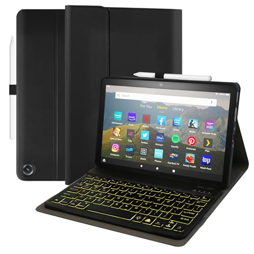 Amazon Fire Max 11 11�C���` 2023�N(��13����)�p�L�[�{�[�h�P�[�X�A7�F�o�b�N���C�g�t�����O���\�[�d���L�[�{�[�h�A�y���z���_�[�t�� �^�u���b�g�J�o�[�pUSB-C�P�[�u���t�� (�u���b�N)