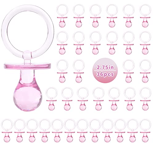 Pacifiers for Baby Shower Game 36PCS Plastic Pacifiers for Baby Shower Decoration DIY Large Size Baby Shower Pacifiers Gender Reveal Party Table Scatter/Hunt Baby Shower Game Props(Pink 2.75 in)