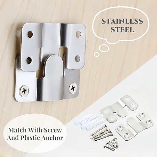 Image of 8 Pieces Z Clip Interlocking Bracket - Wall Flush Mount Picture Hanging Bracket Heavy Duty Photo Frame Hanger Stainless Steel 4 Hole DisplayBoard Hanging Buckle (4 Pairs)
