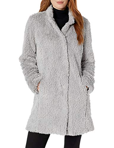 Kenneth Cole New York Women's Mid Length Faux Fur Jacket, Light Silver, Medium