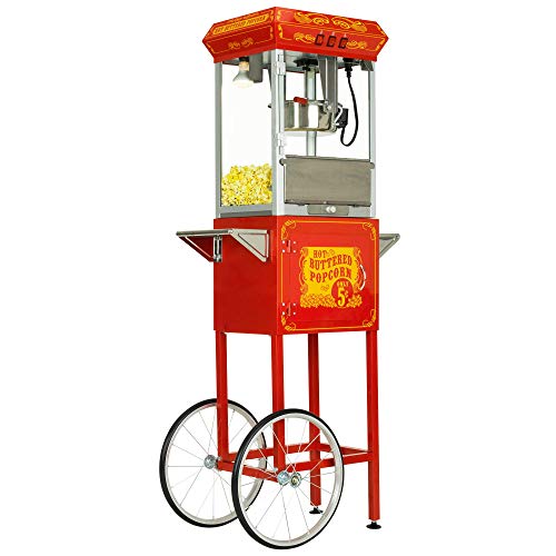 Image of Funtime Sideshow Popper 8-Ounce Hot Oil Popcorn Machine with Cart, Red /Silver