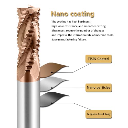 Image of Carbide Roughing End Mills - 4 Flute TISIN Coated,for Milling Alloy Steels, Hardened Steel,Metal.1 Pcs D6x50mm