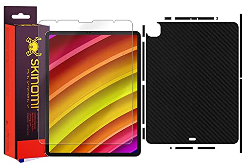 Skinomi Black Carbon Fiber Full Body Skin Compatible with Apple iPad Pro 12.9 (2021)(Full Coverage) TechSkin with Anti-Bubble Clear Film Screen Protector