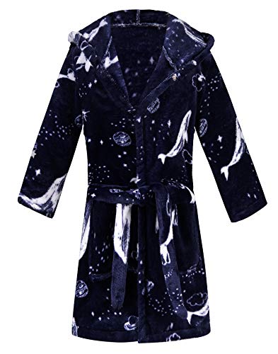 Kids Little Boys Girls Cartoon Animal Hooded Bathrobe Toddler Robe Pajamas Sleepwear (Whale navy, 3-4T)
