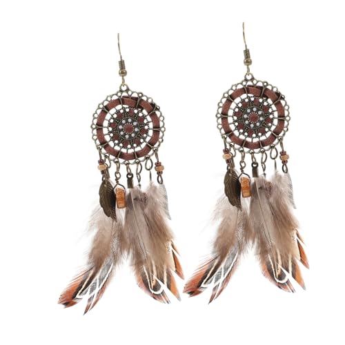 Holibanna 1 Par pendientes bohemios decoración flexible pendientes conmemorativos pendientes boho Aretes de borlas pendientes de vaquera pendientes de pluma de puercoespín aleación Coffee