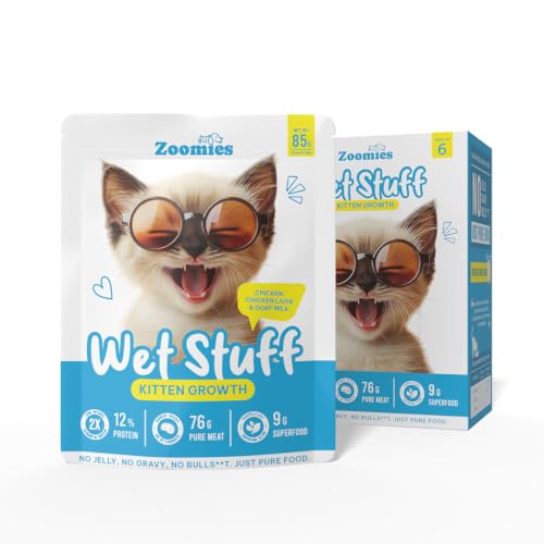 Image of Zoomies Wet Stuff Kitten Growth Wet Food for Kittens, Chicken with Chicken Liver & Goat Milk, Complete & Balanced Wet Food, 85g x 6 Pouches