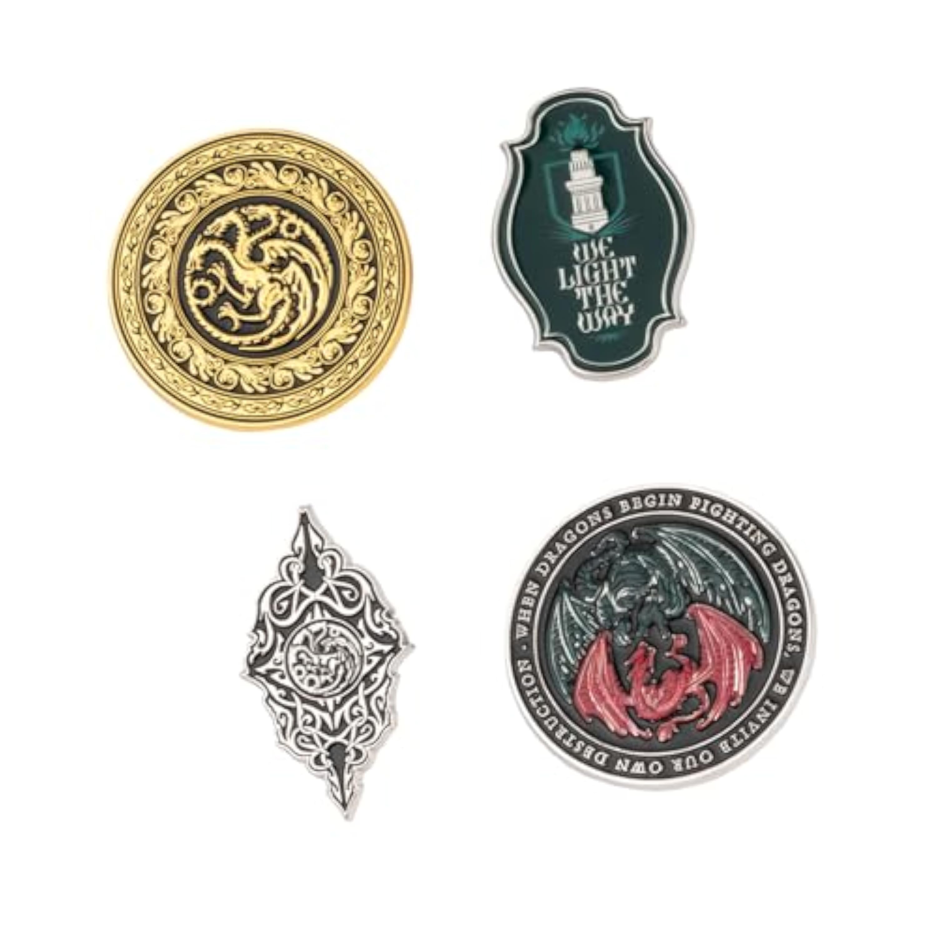 Set Pins La Casa del Dragón - 4 Figuras de Juego de Tronos, Broches | Merchandising Oficial y Regalos