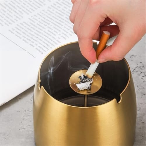 Premium XL Silver Stainless Steel Round Ashtray with Lid - Ele Indoor Ashtray for Hotel, Office, Desk, and Home Use - & Easy to Clean