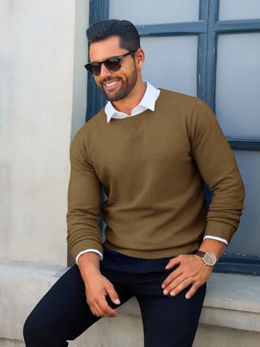Image of Runcati Mens Crewneck Sweaters Casual Knit Lightweight Dress Sweater Long Sleeve Slim Fit Fall Winter Pullover