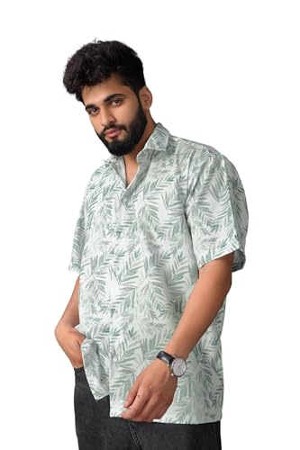 Image of Half Sleeve Relaxed Fit Men's Casual Shirt | Cotton Blend Oversized Shirts for Men Loose fit | Oversized Printed Shirts for Men | Men's Half Sleeve Relaxed Fit Shirt Fashion