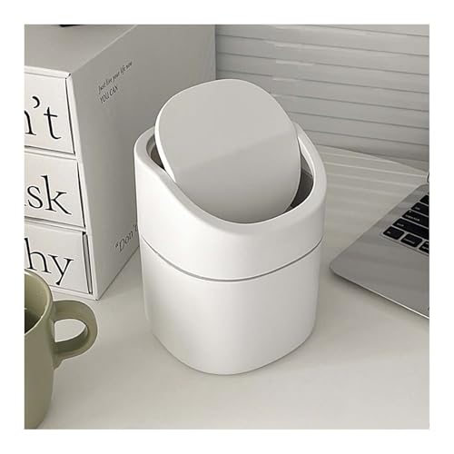 LTHERMELK Poubelle Mini Bureau 2L - Mini Corbeille à Papier avec Couvercle Pressoir, Compacte pour Bureau, Maquillage, Salle de Bain, Chambre, Blanche...