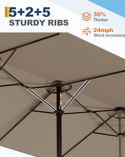 13FT large patio umbrella, Double-Sided Rectangle Umbrella Oversized Shade for 2-6 People (Tan, 13FT)