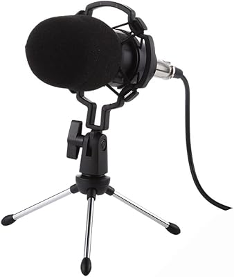 Cezo Professional Condenser Mic AUX 3.5 mm Jack with Stand and Clip and 2 m Cable for PC, Laptop, Smartphone, Tablet, Camera Ideal for Recording, Video Conference, YouTube, Gaming, Studio (White)