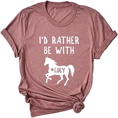 Personalized Cute Horse Name T-Shirt I'd Rather Be with Horse Name Funny Horse Mom/Dad Shirts Horse Shirts Horse Lover Gifts (Heather Mauve)