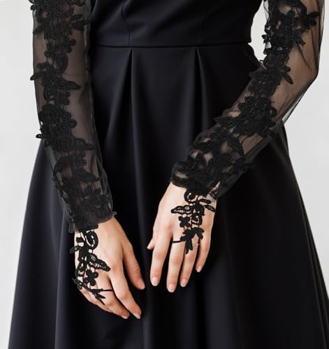 Long Lace Gloves for Women - Black Gloves Lace Sheer Tulle Mesh Wedding/Prom/Costume Party Glove Elegant Vintage Style Accessories2