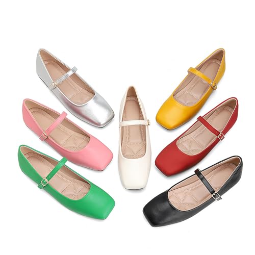Women's Stylish and Comfortable Square Toe Mary Jane Flats with Buckle Straps, Summer Slip-On Shoes Ideal for Office and Business Casual Settings2
