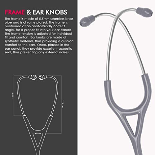 Image of ELKO EL-060 CARDIO III SS Stainless Steel Acoustic Stethoscope | Two-Way PVC Tubing | Double Sided Chestpiece For Adult & Pediatric Patient | Doctors & Medical Students (Grey)