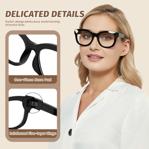 Image of JiSoo Oversized Reading Glasses for Women Men, Stylish Designer Readers Women with Large Frame