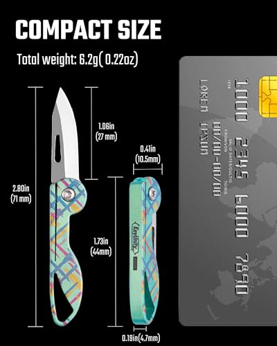 Image of KeyUnity KK05 Titanium Mini Pocket Knife, 1.06-Inch Blade, Graffiti Green | Lightweight EDC Knife for opening packages and snack wrappers, removing clothing tags, and handling everyday tasks